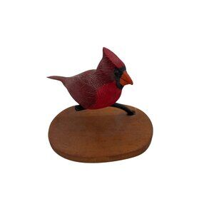 Hand-Carved Wooden Red Cardinal Figurine On Base